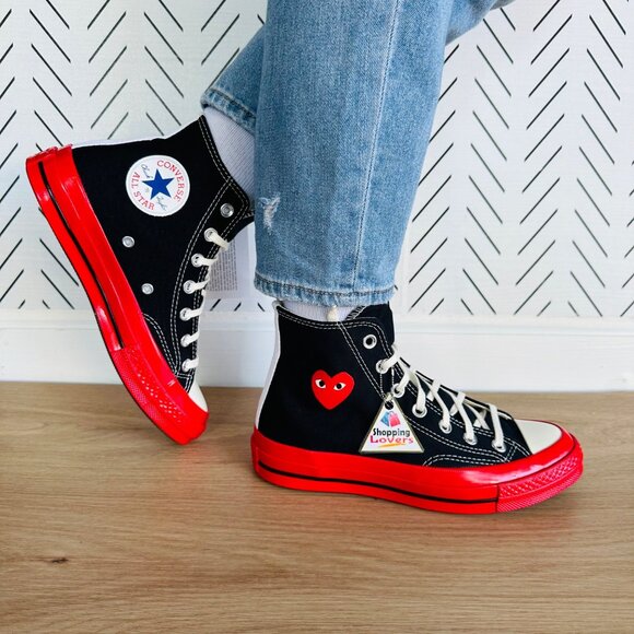 ❤️❤️Converse Chuck 70 Hi Comme Des Garçons Play Sz 12 Womens Shoes Black A01793C - Picture 1 of 12